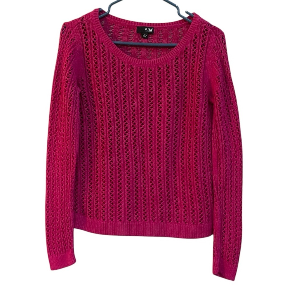 A.N.A Women's Pink Crochet Knit Crew Neck Sweater Size M Casual​